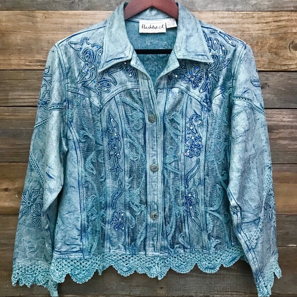 Flashba Jackets & Blazers - Flashback Sequin Jean Jacket XL